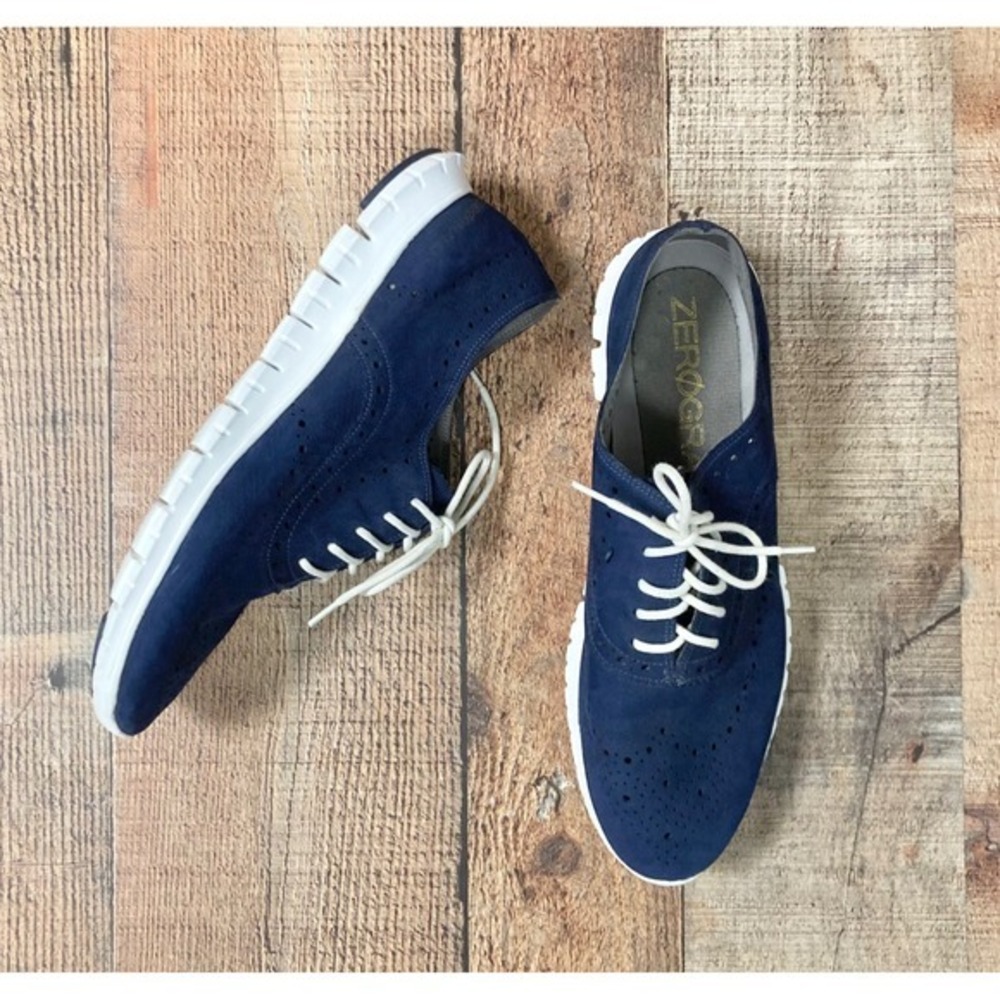 Cole Haan Zerogrand Wingtip Oxford Perforated Suede Blue Womens Shoes Size 10.5B